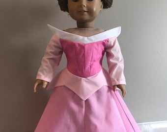Sleeping Beauty Cotton Dress With Satin Gold Crown for AG or 18 inch Doll