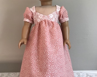 Regency Soft Amaranth Calico and Lace Cotton  Day Dress for AG Caroline or 18 Inch Doll