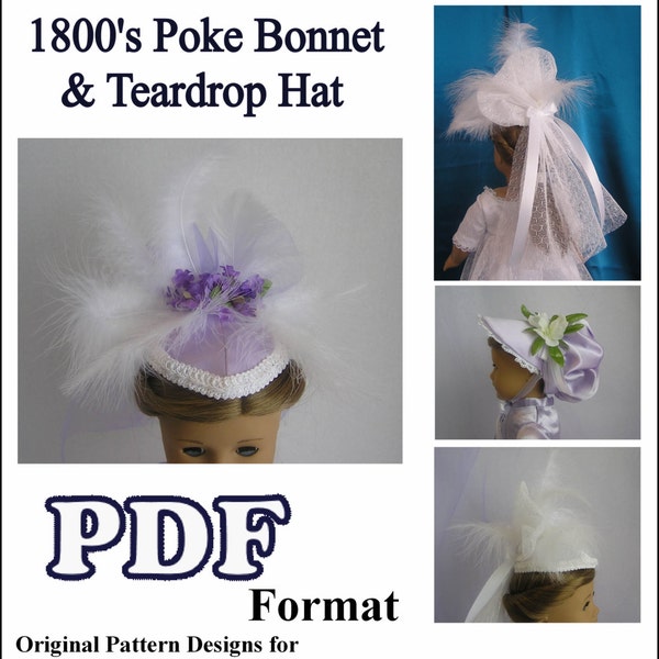 1800's Tear Drop Hat and Poke Bonnet PDF Pattern for American Girl Dolls - Instant Download