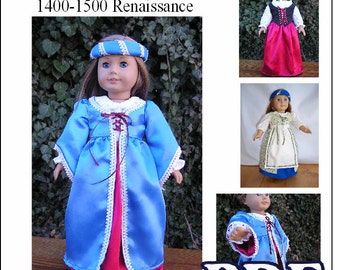 Renaissance Empire Dress, Bodice, Chemises, Petticoat, Apron, Circlet, Blouse PDF Pattern for American Girl Dolls - INSTANT DOWNLOAD