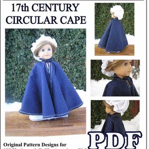 17th Century Circular Cape PDF Pattern for American Girl or 18 inch Doll - INSTANT DOWNLOAD