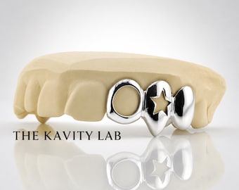 Custom 3pcs Open-Face, Star Cutout & Solid Grillz: 925 Sterling Silver (Free Mold Kit)