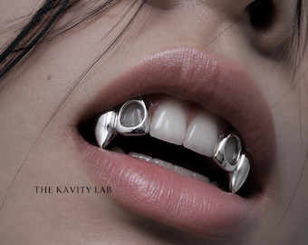 Custom 4pcs Open Face with Extended Fangs: 925 Sterling Silver (Free Mold Kit)