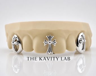 Custom 4pcs 3D Cross Signature Grillz: 925 Sterling Silver (Free Mold Kit)
