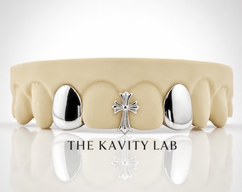 Custom 4pcs  Solid Caps and Cross Grillz: 925 Sterling Silver (Free Mold Kit)