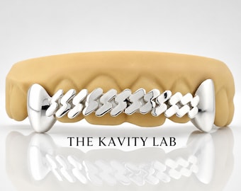 Custom 6pcs Cuban Link Style Grillz: 925 Sterling Silver (Free Mold Kit)