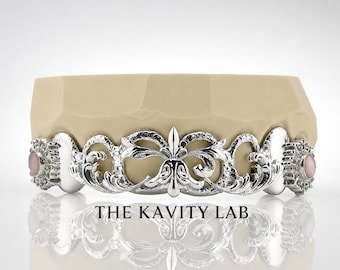 Custom 8pcs Crown of Blossoms Grillz: 925 Sterling Silver (Free Mold Kit)
