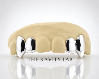 Custom 4pcs Solid with Small Fangs Grillz: 925 Sterling Silver (Free Mold Kit)