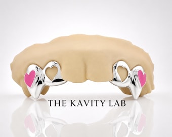 Custom 4pcs Open Hearts Style Grillz: 925 Sterling Silver (Free Mold Kit)