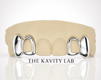 Custom 4pcs Solid Class with Open Face Grillz: 925 Sterling Silver (Free Mold )