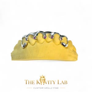 Custom 6pc 3D Dripping Style x Red Ruby Stones Grillz: 925 Sterling Silver (Free Mold Kit)