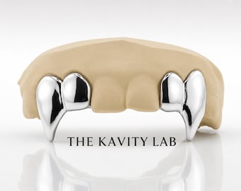 Custom 4pcs Supper Long Fangs Grillz: 925 Sterling Silver (Free Mold Kit)