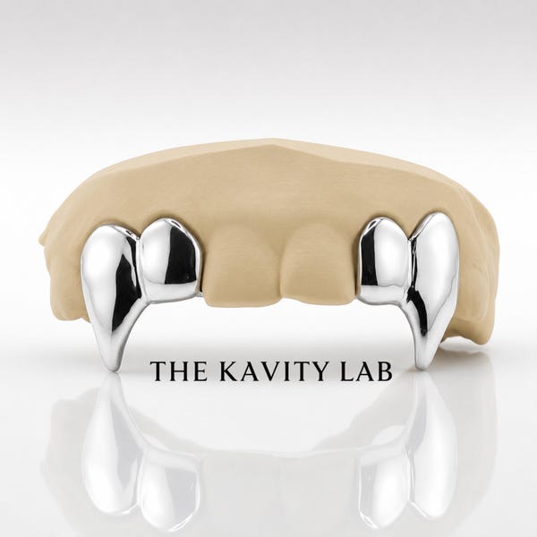 Custom 4pcs Supper Long Fangs Grillz: 925 Sterling Silver (Free Mold Kit)