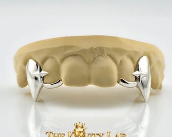 Custom 4pcs Star x Extended Fangs Grillz: 925 Sterling Silver (Free Mold Kit)