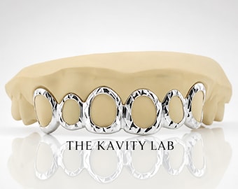 Custom 6pcs Open Face x Diamond Cuts Grillz: 925 Sterling Silver (Free Mold Kit)