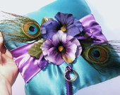 Peacock Wedding Peacocks and Pansies Ring Bearer Pillow