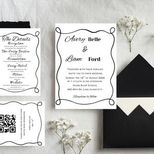 Modern Minimalist Wedding Invitation Set – Black & White Canva Template | Invitation, Details and RSVP Card Printable