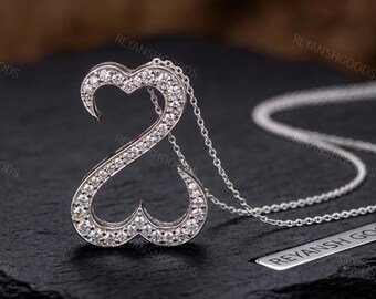 JANE SEYMOUR Diamonds 14K White Gold Two Open Hearts Pendant  display picture 2