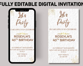Editable Milestone Birthday Invitation Template: Elegant Digital Party Invite (Instant Download)