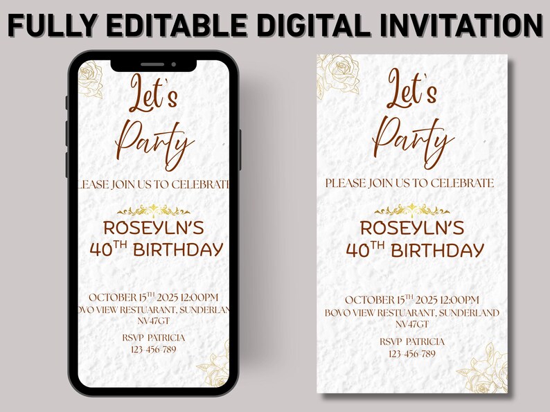 Editable Milestone Birthday Invitation Template: Elegant Digital Party ...