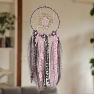 Pink dreamcatcher, Pastel dreamcatcher,Girl dreamcatcher for nursery,Boho dreamcatcher,Boho pink decor,Pink wall hanging, Pink nursery decor