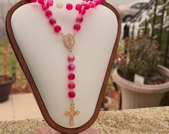 Handmade Rosary with Pink Beads