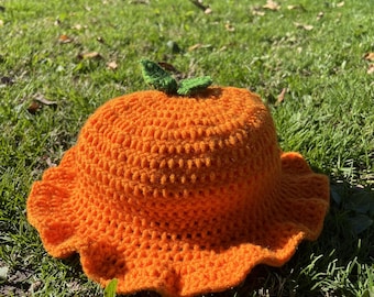 Crochet Bright Orange Ruffle Hat With Matching Earrings - Etsy display picture 3