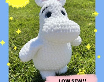 Low Sew Crochet Pattern - Moom, White Hippo Inspired Amigurumi PDF Digital Pattern