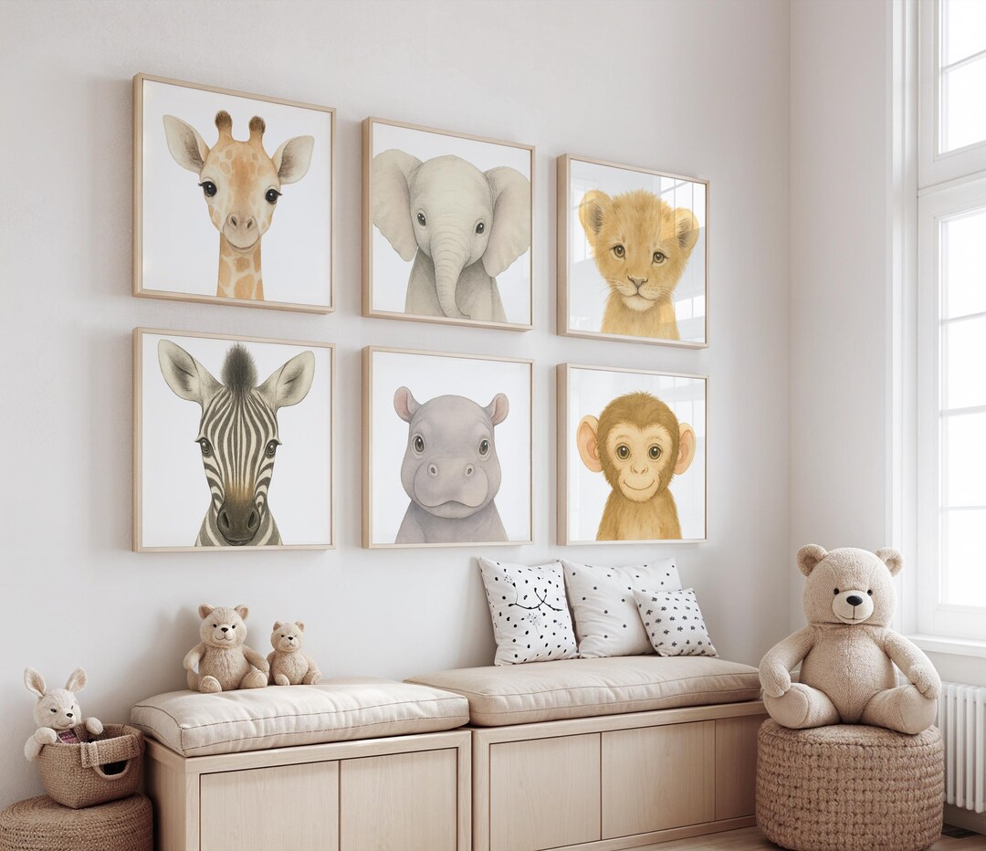 6 Piece Jungle Baby Animal Wall Art Set | Interchangeable Safari ...
