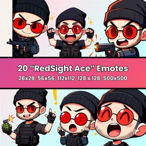 20 “RedSight Ace” FPS Emotes – Chibi Twitch & Discord Streamer Pack
