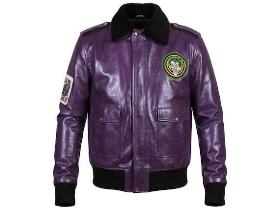 Men's Purple Joker Bomber Leather Jacket – Handmade Villain