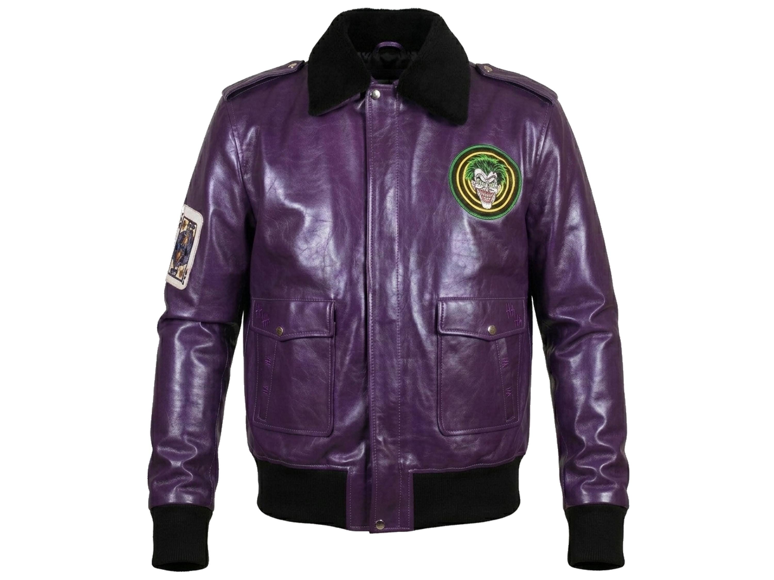 Men's Purple Joker Bomber Leather Jacket – Handmade Villain