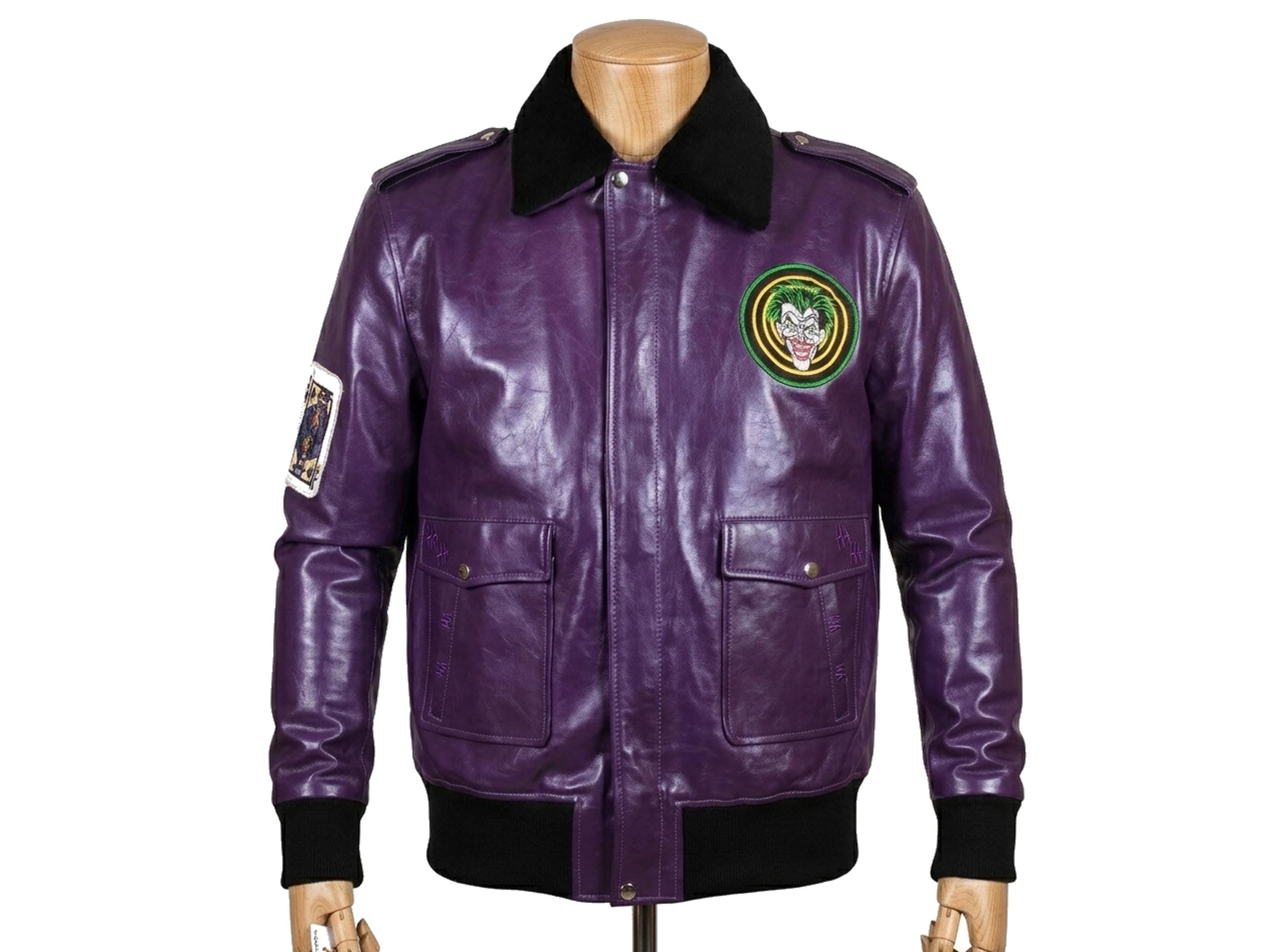 Men's Purple Joker Bomber Leather Jacket – Handmade Villain