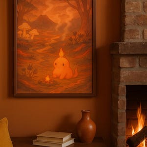 Emberkin: Cozy Fire Spirit Wall Art DIGITAL DOWNLOAD | Cottagecore Room Decor | Ghibli Style | Nature Inspired Gift | Fantasy Wall Art
