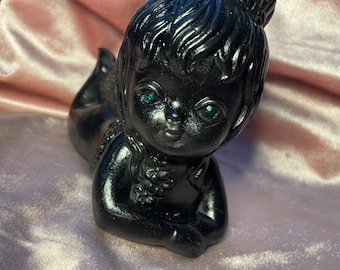 Goth Cherub Figurine with Green Eyes