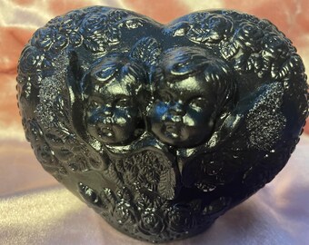 Heart-Shaped Vase with 3-D Cherubs