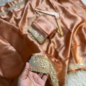 Banarasi Tissue Silk Saree: Zari Weaving, Mirror Lace Border