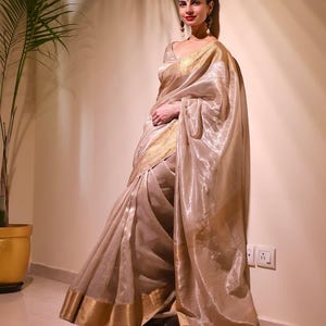 Banarasi Soft Tissue Silk Saree: Floral Zari Work, Elegant Indian Wedding