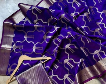 Banarasi Saree de seda suave, rico tejido Zari, Saree de boda india