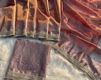 Banarasi Soft Tissue Silk Saree | Zari Weaving & Stone Work