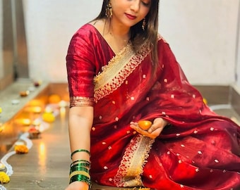 Banarasi Soft Tissue Silk Saree: Lace Border, Zari Buti
