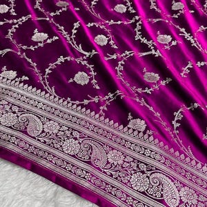 Banarasi Masaru Silk Saree: Silver Zari Floral Weave, Wedding & Festive Wear