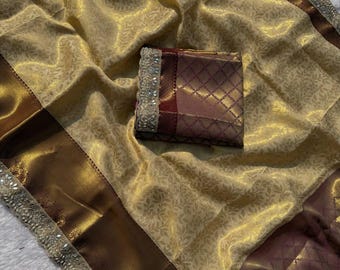 Banarasi Kanjivaram Tissue Silk Saree - Zari Weave, Lace Border