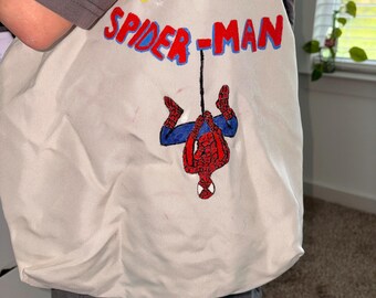 tote bag, reusable tote bag, spider-man tote, minimal tote bag, artsy tote, beach tote back to school bag