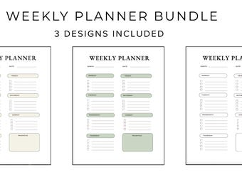 Printable Weekly Planner Bundle (3 Designs) | Minimalist & Ink-Friendly | US Letter PDF