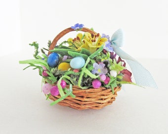 Cute Basket of Easter Eggs and Flowers, 12th Scale