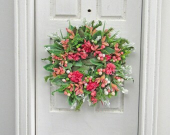 Pink, Red, and White Flowers Wreath, Dollhouse Scale