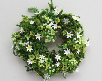 Tiny Yellow and White Flowers in a Cute Miniature Wreath