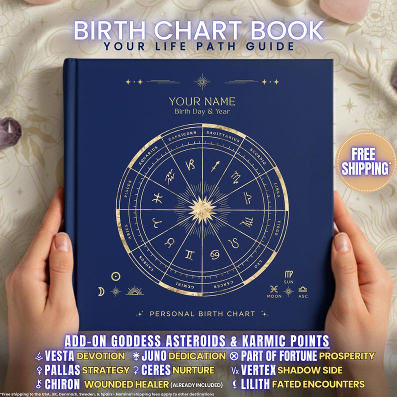 Personalized Birth Chart Book with Celestial Art, Custom Astrology Reading, Natal Chart Report, Horoscope Gift Astro Book 95+ Page Hardcover