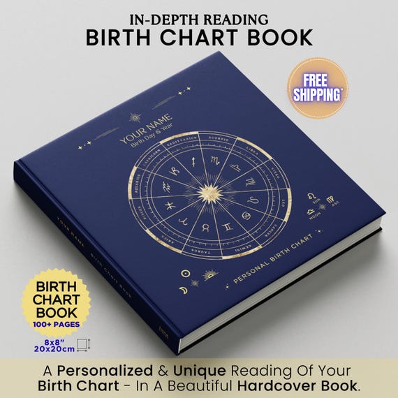 Personalized Birth Chart Book with Celestial Art, Custom Astrology Reading, Natal Chart Report, Horoscope Gift Astro Book 95+ Page Hardcover